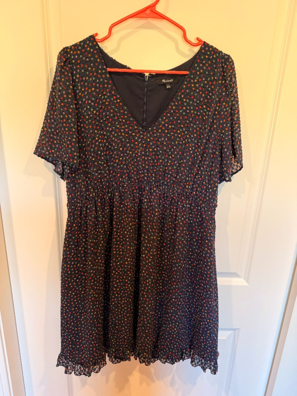 Madewell flouncy mini dress, size 12, multi-color